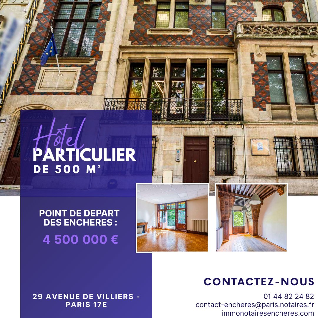 🏡 Et si votre prochain coup de cœur se trouvait ici ?

Un hôtel particulier à l’architecture remarquable, niché dans le 17e arrondissement de Paris, exclusivement mis en vente aux enchères !

📄 Voir l’annonce : urlr.me/u9nhfj
📆 Inscription aux visites :