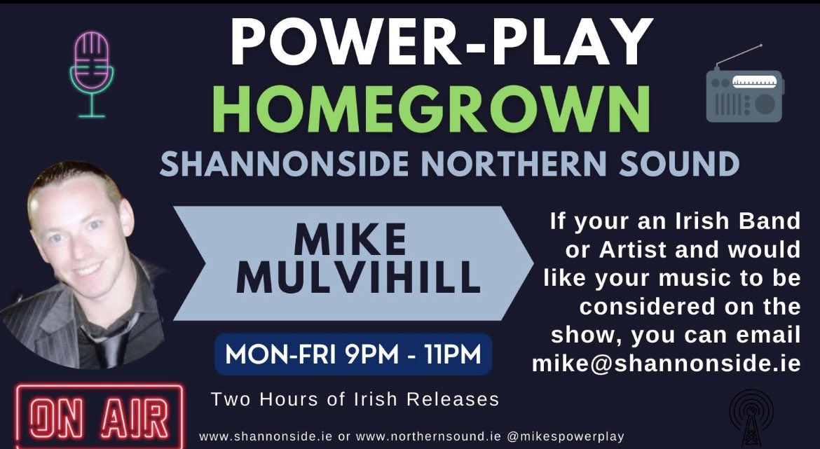 Thanks a million @djderekburke @burke_pr_consultancy Mike’s Power Play HomeGrown who is gave FEEL THE HEAT a spin on Shannonside Northern Sound last night cheers I really appreciate the support 😎🎶🤙 #songwriter #singer #musician #music #soloartist #michaelandrews #feeltheheat