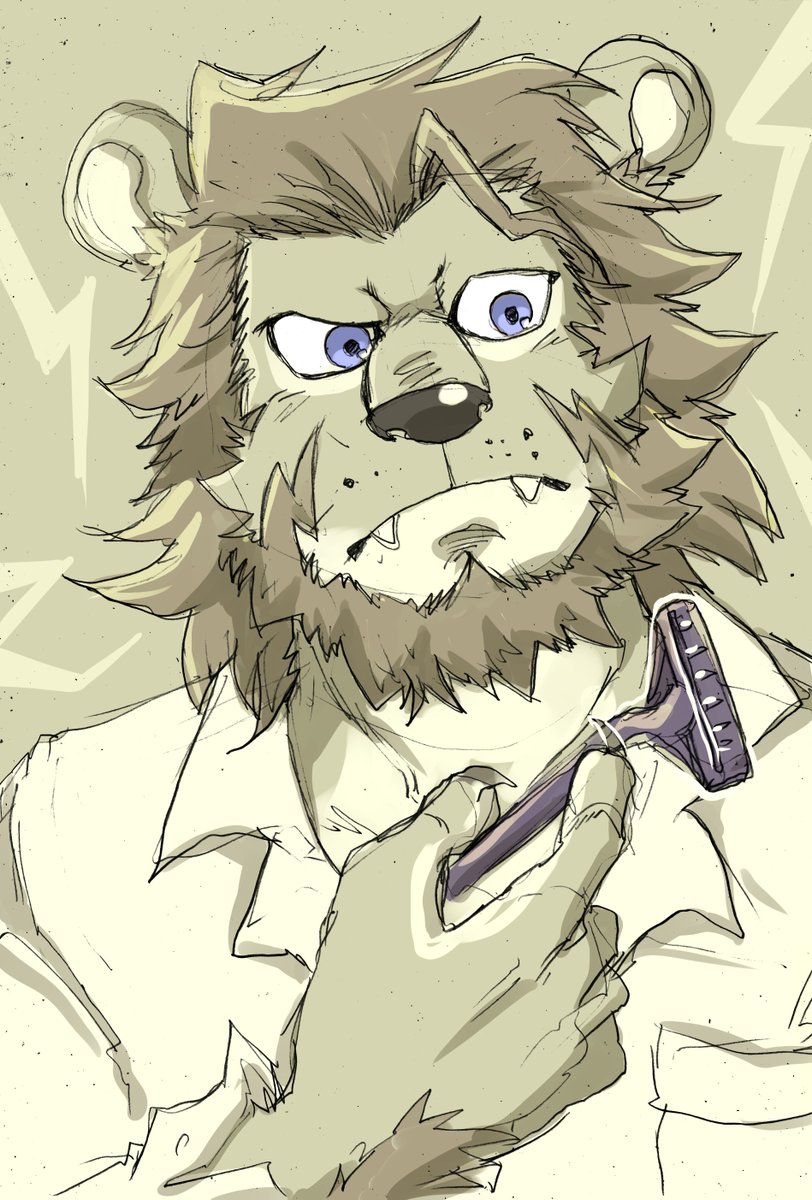 「髭が嫌いのライオン少年」
髭の日の落書き。ついてにこの間に『髭が生え始めた頃に多感で恥ずかしいのライオン少年』話のネタのキャラデザイン。とにかくかっこいいサンダーみたい髭をつけました。