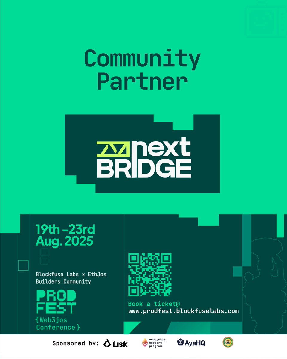 PRODFEST-Web3JosConference (@web3joscon) on Twitter photo ProdFest 2025 🤝 NextBridge
We are so excited to welcome <a href="/nextbridgeafric/">nextbridgeafrica (eth/acc)</a> as one of our official Community Partners for ProdFest 2025.
NextBridge are building Africa’s next tech leaders, and doing it one ecosystem at a time.
From hands-on mentorship to talent acceleration, ProdFest 2025 🤝 NextBridge
We are so excited to welcome <a href="/nextbridgeafric/">nextbridgeafrica (eth/acc)</a> as one of our official Community Partners for ProdFest 2025.
NextBridge are building Africa’s next tech leaders, and doing it one ecosystem at a time.
From hands-on mentorship to talent acceleration,