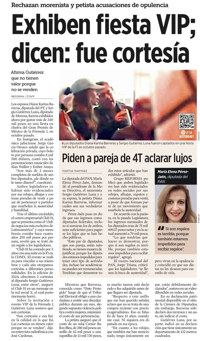 Alejandro 2030 (@alexitesm) on Twitter photo Exhiben fiesta en el club 51 del paddock de la F1 en CDMX, cada lugar cuesta 20mil dólares
El sueldo combinado de <a href="/Sergeluna_S/">Sergio Gutz. Luna</a> y #Datoprotegido <a href="/DianaKarinaBa/">Diana Karina Barreras</a> no les alcanza, <a href="/MElenaPerezJaen/">Ma Elena Pérez-Jaén Zermeño🇲🇽</a> pide informar cuáles son sus verdaderos ingresos, por ley están impedidos a esos regalos Exhiben fiesta en el club 51 del paddock de la F1 en CDMX, cada lugar cuesta 20mil dólares
El sueldo combinado de <a href="/Sergeluna_S/">Sergio Gutz. Luna</a> y #Datoprotegido <a href="/DianaKarinaBa/">Diana Karina Barreras</a> no les alcanza, <a href="/MElenaPerezJaen/">Ma Elena Pérez-Jaén Zermeño🇲🇽</a> pide informar cuáles son sus verdaderos ingresos, por ley están impedidos a esos regalos
