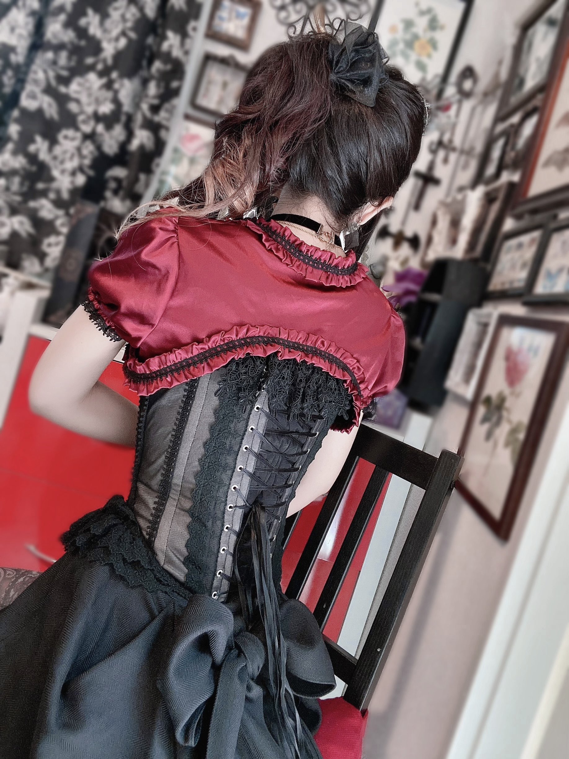 アビエタージュ　コルセット 受注生産】フェイクレザーメッシュデザインミニコルセット（ブラック