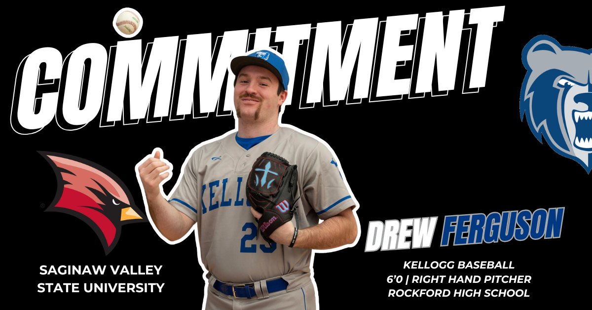 🔥⚾️Commitment Alert!
 
Join us in congratulating <a href="/BaseballKellogg/">Kellogg CC Baseball</a>'s RHP Drew Ferguson on his commitment to continue his academic and baseball careers at Saginaw Valley State University! Congrats, Drew!
 
#BruinStrong #AlwaysABruin