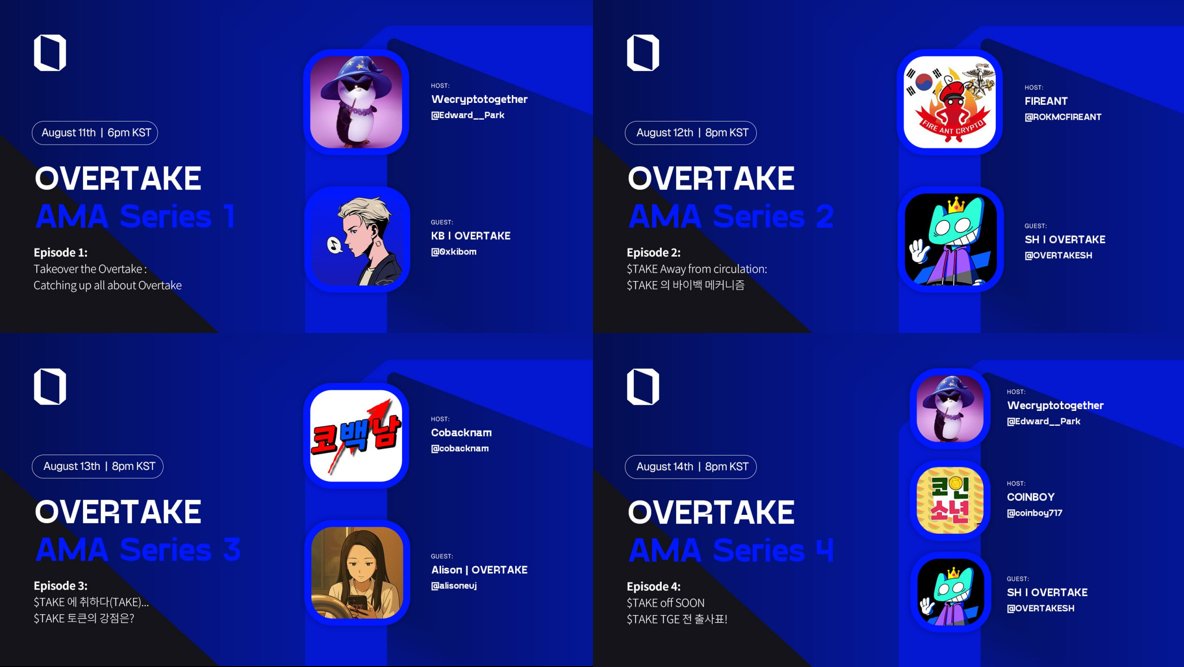 โ:โณ๏ธ Wecryptotogether (ร,G) ๊งIP๊ง(๐ด,๐) (@edward__park) on Twitter photo ๐ $TAKE off Overtake Week : ํ๋์ ํ์นํ๋ผ!!
์ผ๋ง ๋จ์ง ์์ <a href="/overtake_world/">OVERTAKE</a> ์ TGE๋ฅผ ์๋๊ณ , ํ๊ตญ CT๋ค๊ณผ ํจ๊ป ๋ค์์ฃผ ์์์ผ๋ถํฐ ๋ชฉ์์ผ๊น์ง ํธ์งํ ์ํ๊ณผ ํจ๊ป Overtake ์ ๋ํด ์์๋ณด๋ ์๊ฐ์ ๊ฐ์ง๊ณ ์ ํฉ๋๋ค.
๐ ํ์๋ผ์ธ + ์ถ์ฐ์ง
1๏ธโฃ 8์ 11์ผ ์์์ผ ์คํ 6์ with ๐ $TAKE off Overtake Week : ํ๋์ ํ์นํ๋ผ!!
์ผ๋ง ๋จ์ง ์์ <a href="/overtake_world/">OVERTAKE</a> ์ TGE๋ฅผ ์๋๊ณ , ํ๊ตญ CT๋ค๊ณผ ํจ๊ป ๋ค์์ฃผ ์์์ผ๋ถํฐ ๋ชฉ์์ผ๊น์ง ํธ์งํ ์ํ๊ณผ ํจ๊ป Overtake ์ ๋ํด ์์๋ณด๋ ์๊ฐ์ ๊ฐ์ง๊ณ ์ ํฉ๋๋ค.
๐ ํ์๋ผ์ธ + ์ถ์ฐ์ง
1๏ธโฃ 8์ 11์ผ ์์์ผ ์คํ 6์ with