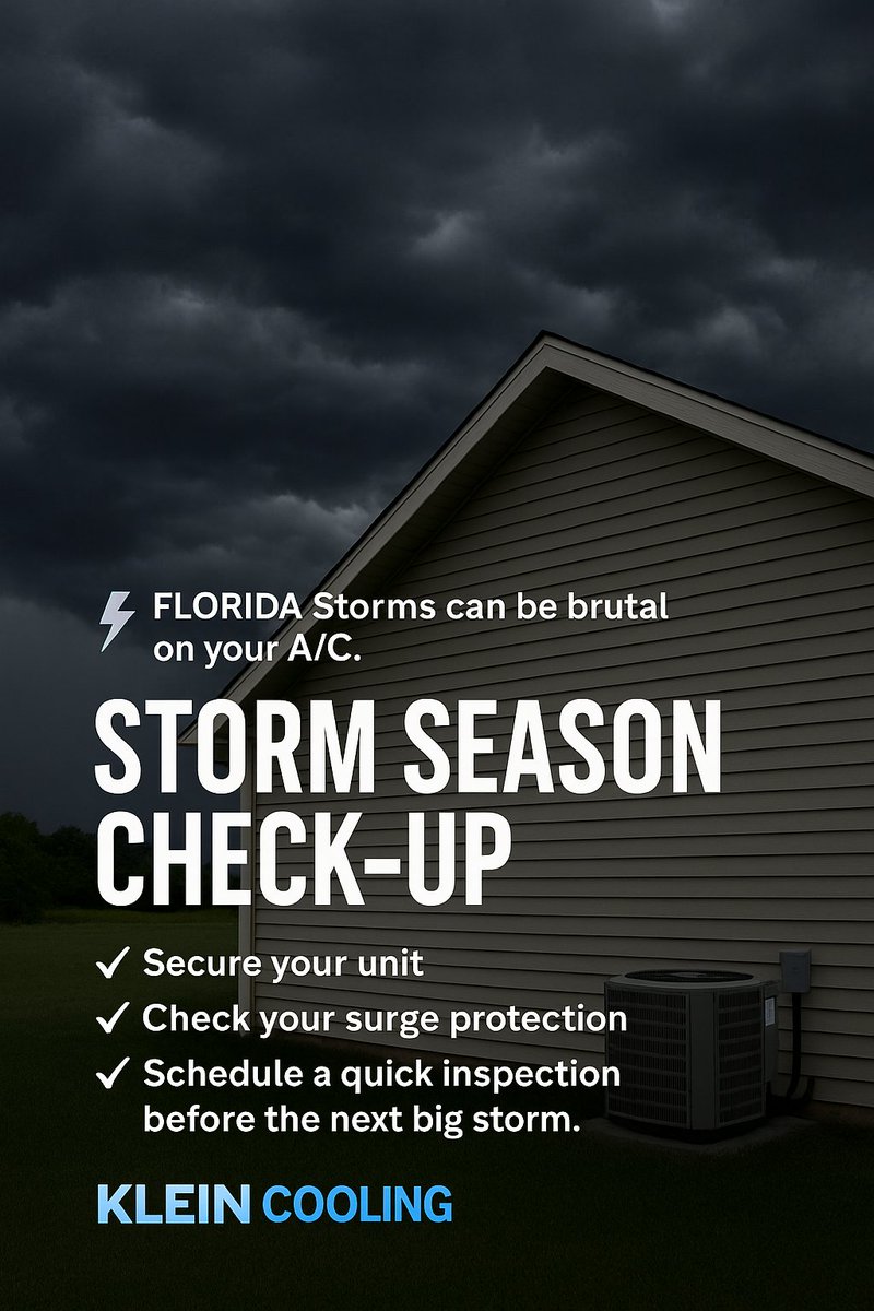 KleinCoolingFL's tweet image. ⛈ Florida storms can be brutal on your A/C.
✔ Secure your unit
✔ Check your surge protection
✔ Schedule a quick inspection before the next big storm.
📞 Call Klein Cooling — your storm-season shield.
#PalmCoastStormSeason #ACProtection #KleinCooling