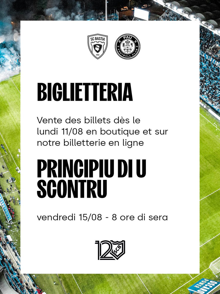 SCBastia's tweet image. S’avvicina Santa Maria 🔵⚪️

U 15 d’agostu, ritrovi a to piazza in Armand Cesari 🏟️

SC Bastia VS Pau FC

8 ore di sera 🕖

Artistu di l’affissu Antò Fils de Pop 🖼️

Forza Bastia ! 🔵⚪️

#sporting #scb #scbastia #sportingclubdebastia #sportingclubdibastia #forza #scbpfc