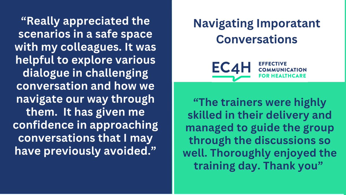 EC4H - Effective Communication for Healthcare (@ec4h7) on Twitter photo "It has given me confidence in approaching conversations that I may have previously avoided"
This #FeedbackFriday we are sharing some lovely feedback we received for a course for Children's Hospices Across Scotland staff 😄
Well done to our incredible CHAS tutors 👏
<a href="/supportCHAS/">Children's Hospices Across Scotland</a> "It has given me confidence in approaching conversations that I may have previously avoided"
This #FeedbackFriday we are sharing some lovely feedback we received for a course for Children's Hospices Across Scotland staff 😄
Well done to our incredible CHAS tutors 👏
<a href="/supportCHAS/">Children's Hospices Across Scotland</a>
