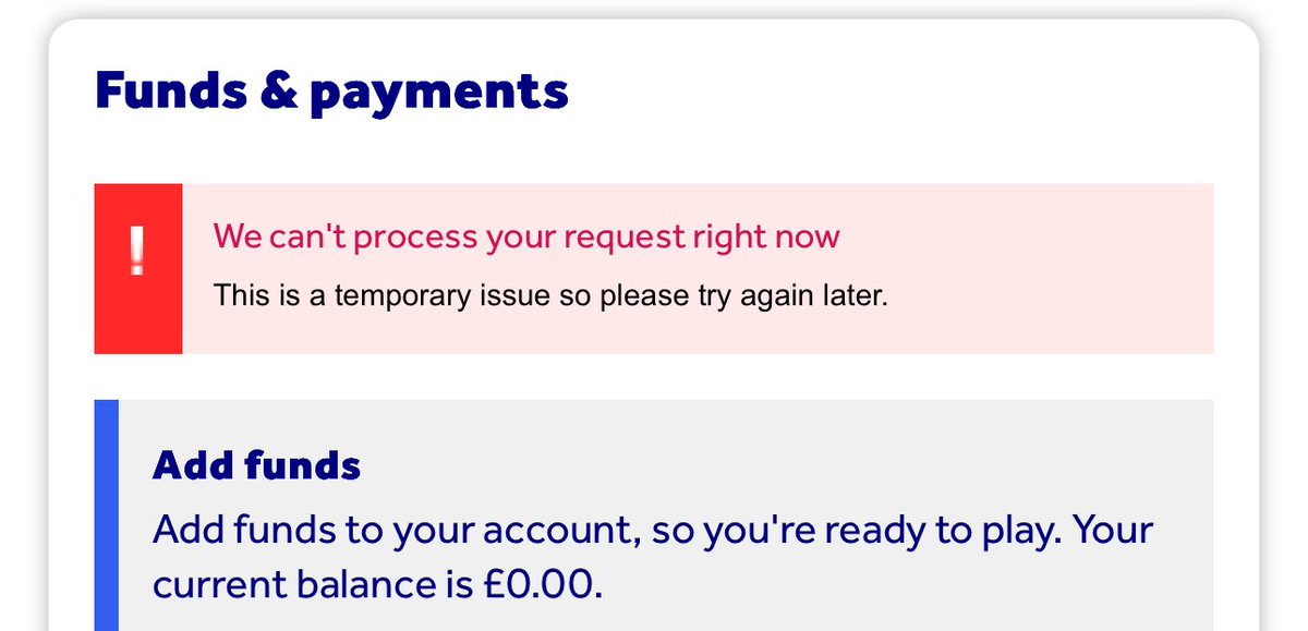 si_white's tweet photo. @TNLUK trying to add funds and I keep getting this message. Same happened last Friday too constantly. https://t.co/174LW0QZy5