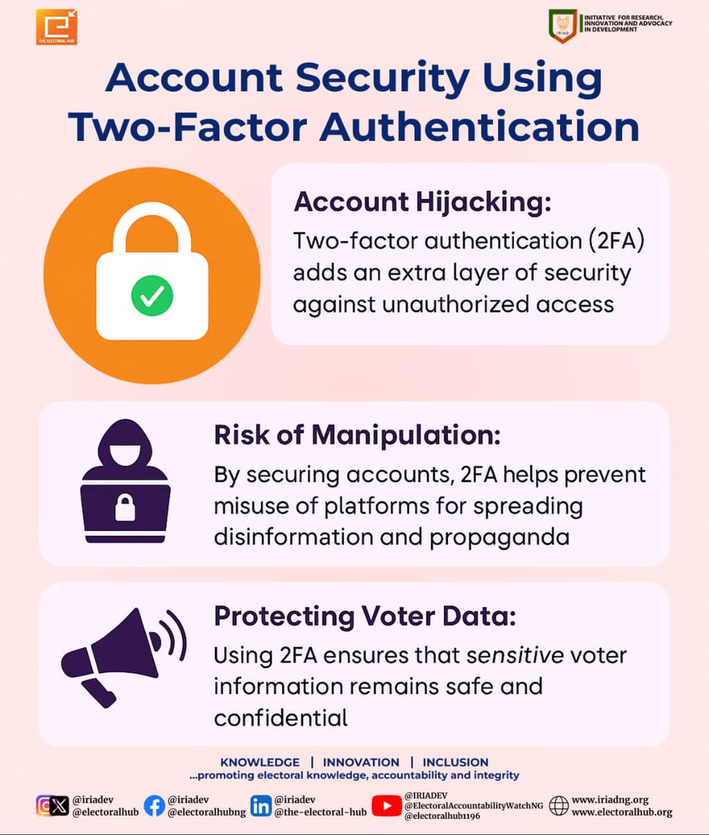 🔐 Secure Your Platforms: Use 2FA!

As political discourse moves online, the security of digital platforms has never been more critical. Unauthorised access can lead to account hijacking, manipulation of content, and leakage of sensitive voter data.

Two-Factor Authentication