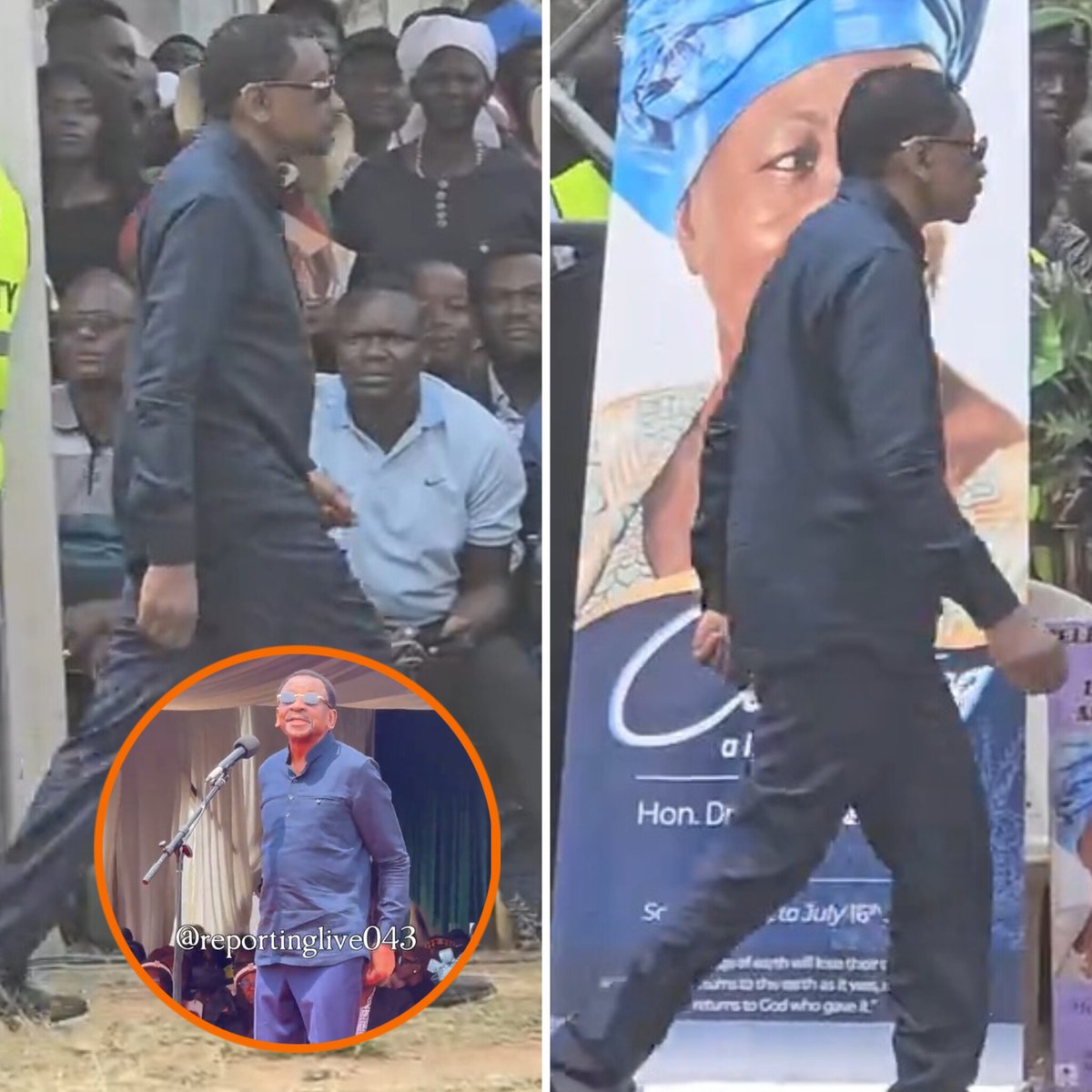 A crowd at Phoebe Asiyo's funeral in Homa Bay erupts after  Governor James Orengo makes a public appearance in a long time