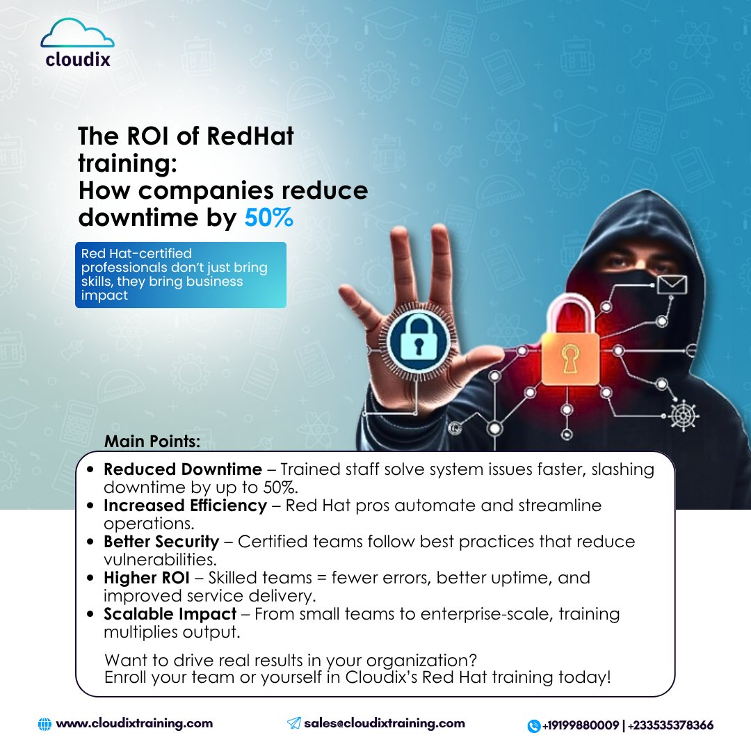 CloudixT's tweet image. Red Hat-certified professionals don’t just bring skills, they bring business impact.
Enrol your team or yourself in Cloudix’s Red Hat training today! RedHat Recruitment
#RedHatTraining #LinuxCertification #ronaldo #ITEfficiency #DevOps #RHCSA #EnterpriseIT #BBNajaS10 #cloudixt