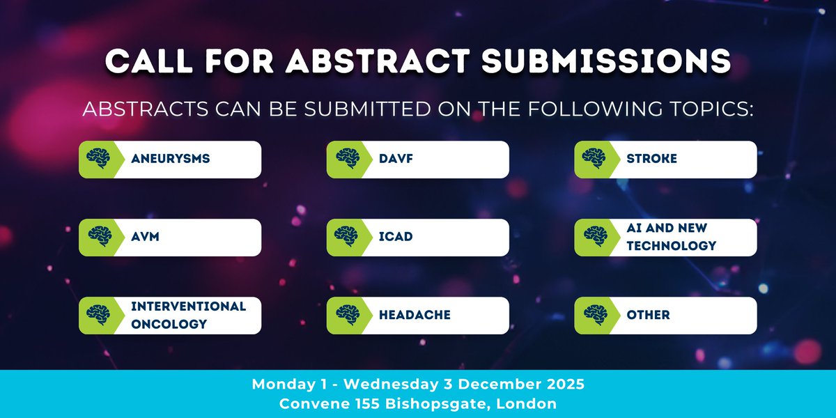 🚨Reminder: Early bird registration and abstract submissions for the #BRAINConference close at the end of this month!🧠

Submit your abstracts on topics like:
🔹Aneurysms
🔹Stroke
🔹Interventional Oncology
🔹AI &amp; New Tech
…and more!

Top abstracts will be chosen for oral or