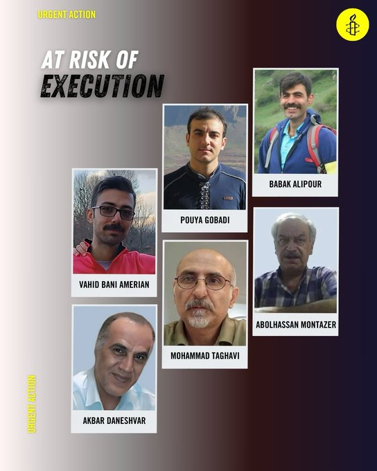 ShMadadzadeh's tweet photo. #URGENTE 
@drmaisato  @volker_turk  @profbensaul @WGEID 
These 5 political prisoners have been sentenced to death for affiliation with MEK. Following the secret execution of Mehdi Hasani and Behrouz Ehsani, the risk of their execution has sharply increased after their transfer today to Ghezel Hesar prison.

You must act now to stop these executions.
Use every means possible to save their lives and pressure the Iranian regime to back down.
#StopExecutionsInIran #VahidBaniAmerian #PouyaGhobadi #AkbarDaneshvarkar #BabakAlipour #MohammadTaghavi