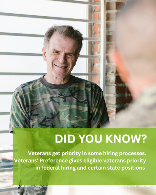 Fun Fact Friday!
Veterans transitioning to the workforce can meet with trained team members for assistance. Learn how you can get help by visiting scworkstrident.org.