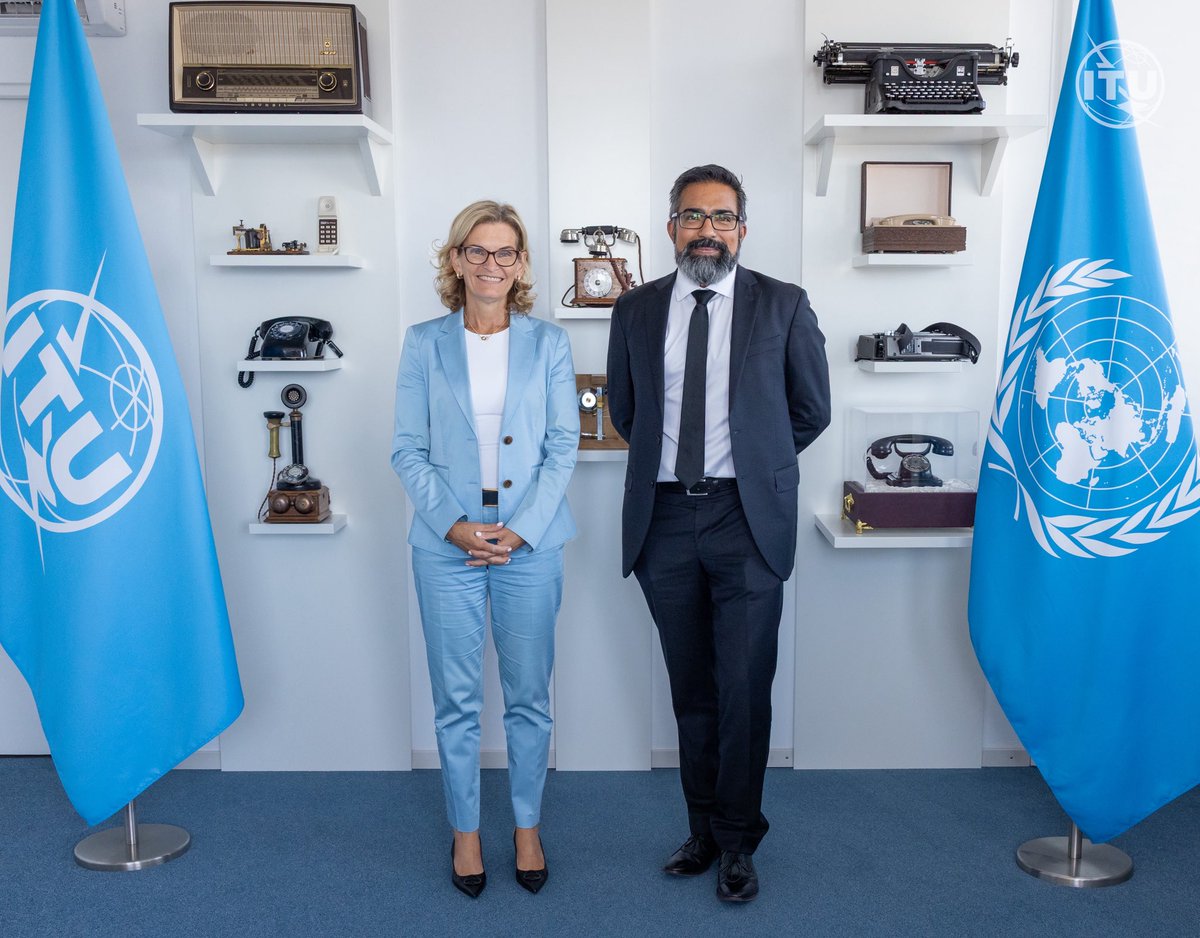Pleasure to meet <a href="/ITUSecGen/">Doreen Bogdan-Martin</a> at the <a href="/ITU/">Int’l Telecommunication Union</a> this week. 

From digital development to AI, from broadband to rules around 6G - the International Telecommunications Union is essential to how we communicate and use technology in our everyday lives. I look forward to working together.