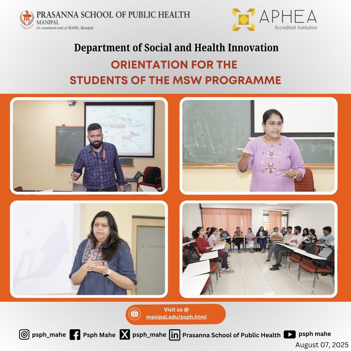 MSW Orientation #PSPH, <a href="/MAHE_Manipal/">Manipal Academy of Higher Education</a>  – Aug 7, 2025

🧠 Medical &amp; Psychiatry Social Work – Mr. Praveen Jain
🌐 MSW-HR Careers – Ms. Nayana Pillai
📊 KRA &amp; PMS – Ms. Jan Noronha

#MAHE #SocialWork #MSWOrientation #CareerGrowth #PublicHealth