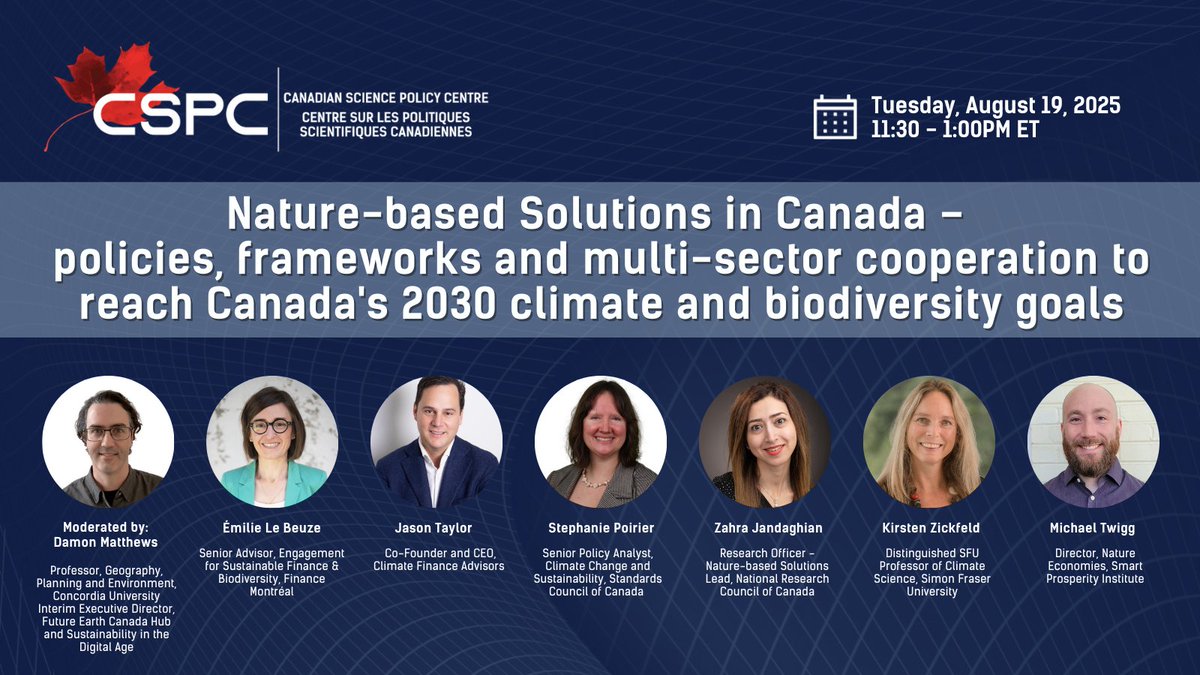 What are the economic pathways that can support equitable, Indigenous-led, and scalable Nature-based Solutions (NbS) across Canada?

Join us on August 19, 2025 for a wide-ranging panel discussion on the future of NbS in Canada. Learn more and register: sciencepolicy.ca/event/nature-b…