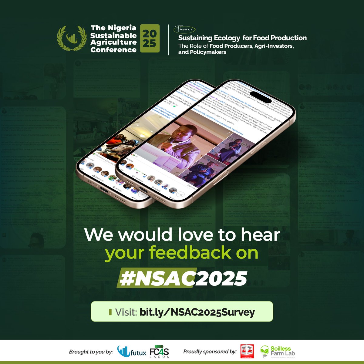 #NSAC2025 was filled with immense value, and we are excited to see all the fantastic posts and feedback! 

We would love to hear yours; click the link to fill out the feedback form. 🎙️
bit.ly/NSAC2025Survey

#NSAC2025 #NigeriaSustainableAgricultureConference