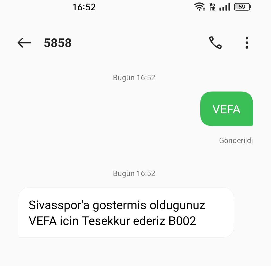 Sezona bir sms ile merhaba diyelim. Yolun sonu şampiyonluk olsun inşallah
#VefaSezonu
#sivasspor