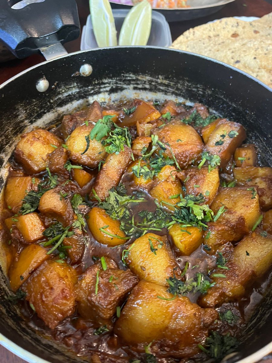 kaustavk's tweet photo. When you have been travelling and eating hotel food and all you want to do is get back home and indulge in a home cooked meal 🤤. Throwback snaps of a weekend lunch. On my plate; pork, a few different salads and chutneys, and rice. https://t.co/p0QMU4uTBG
