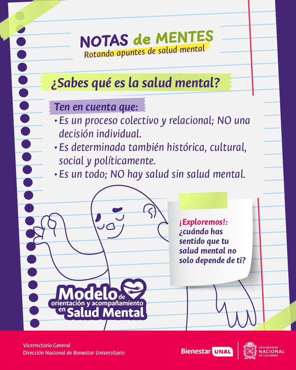 💡Únete a esta conversación y descubramos nuevas formas de cuidar y transformar nuestra salud mental.

#SomosBienestarUNAL