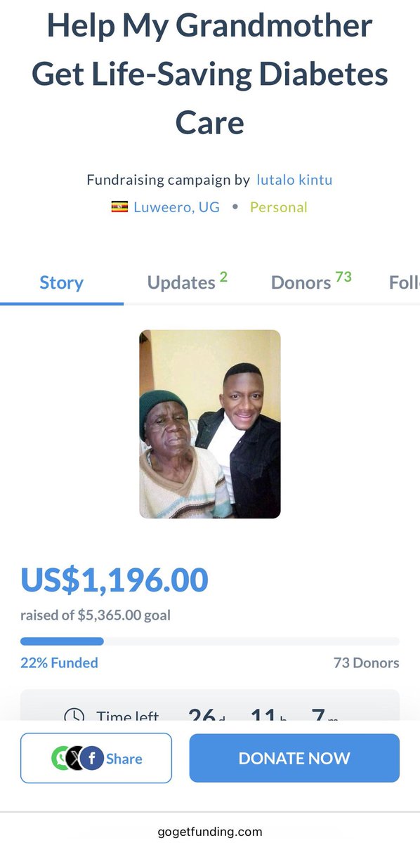 🌙 Tonight’s Hope 🙏

A kind soul gave $10 — and now we’re just $304 away from reaching the $1500 milestone for Lutalo’s grandmother.

She’s fighting diabetes without resources. Let’s not let this campaign go quiet again.

✨ Even $1 helps. Share, give, pray.