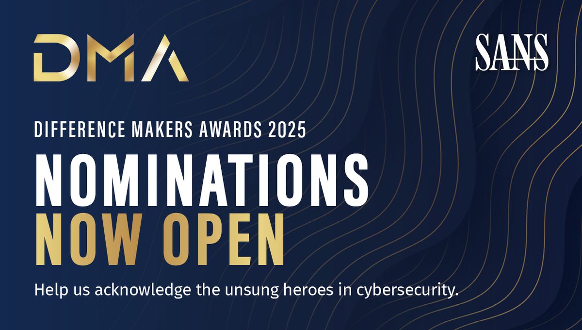 SANSInstitute's tweet image. Shine a light ✨on the #cybersecurity practitioners who are quietly succeeding &amp;amp; making breakthroughs every day in advancing security. 

Now accepting nominations through Monday, September 15.

➡️ Nominate Today: sansurl.com/dma-nominate

#SANSDMA 

@chrishvm @ronaldeddings…
