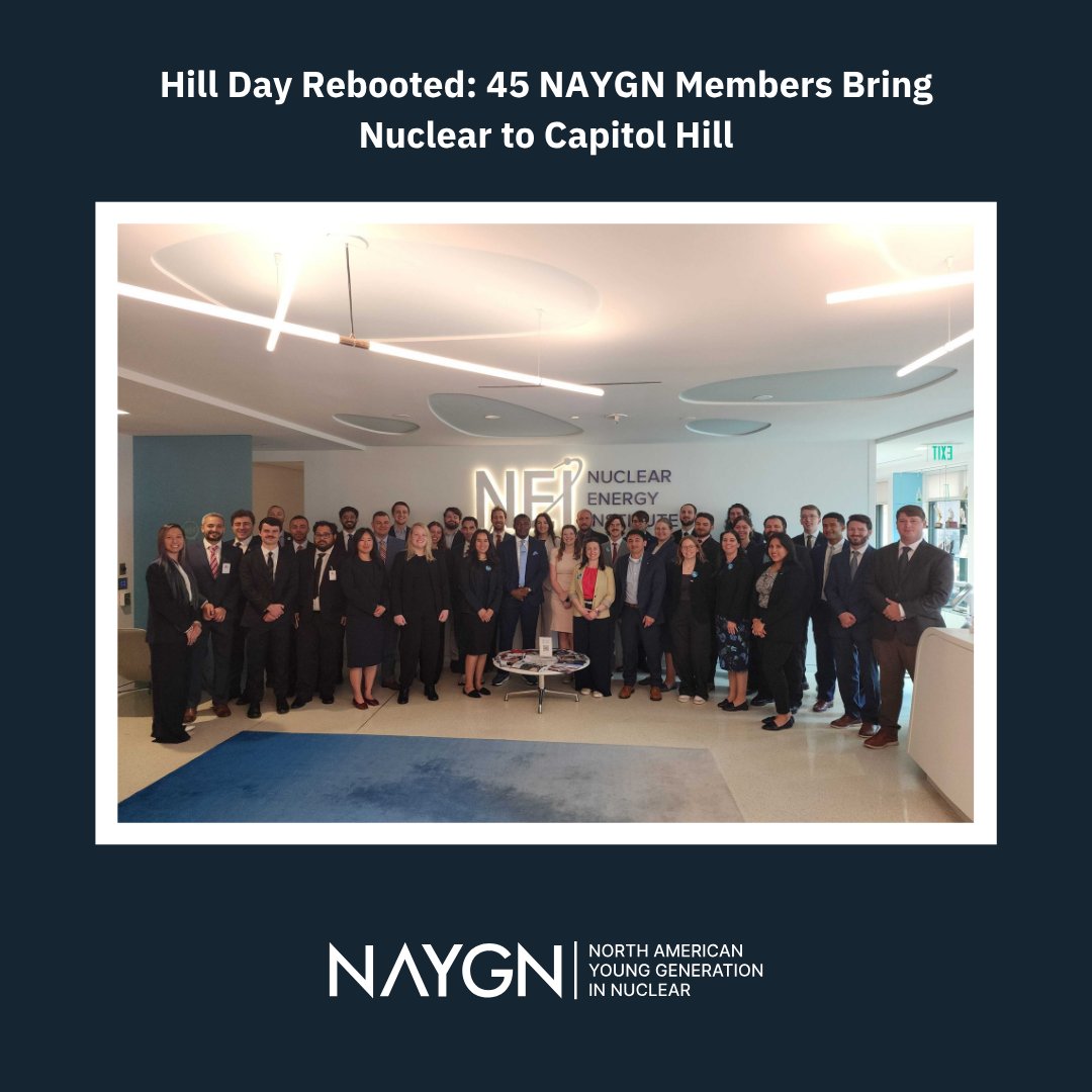 NA_YGN's tweet image. 🏛️On May 22nd, about 45 NAYGN members assembled at the Nuclear Energy Institute (NEI) headquarters in Washington, D.C. We were there to revive an old NAYGN tradition: Hill Day. 

🔗naygn.org/news/hill-day-…

#NAYGN #HillDay #NEI #NAYGNHillDay2025