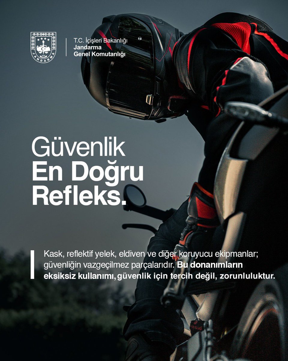 Değerli Motosiklet Kullanıcıları❗

Motosikletle güvenli sürüş, koruyucu ekipman desteğiyle sağlanır. Lütfen siz de yola çıkmadan önce gerekli tedbirleri alın.
#Jandarma
#TrafikJandarması