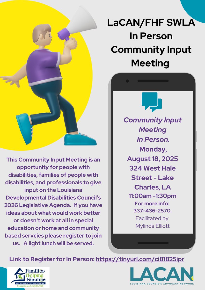 HEY REGION 5! Community Input Meetings are coming up!

📅 Monday, August 18th - 11am
📍 324 West Hale St, Lake Charles

Don't miss it!!!
