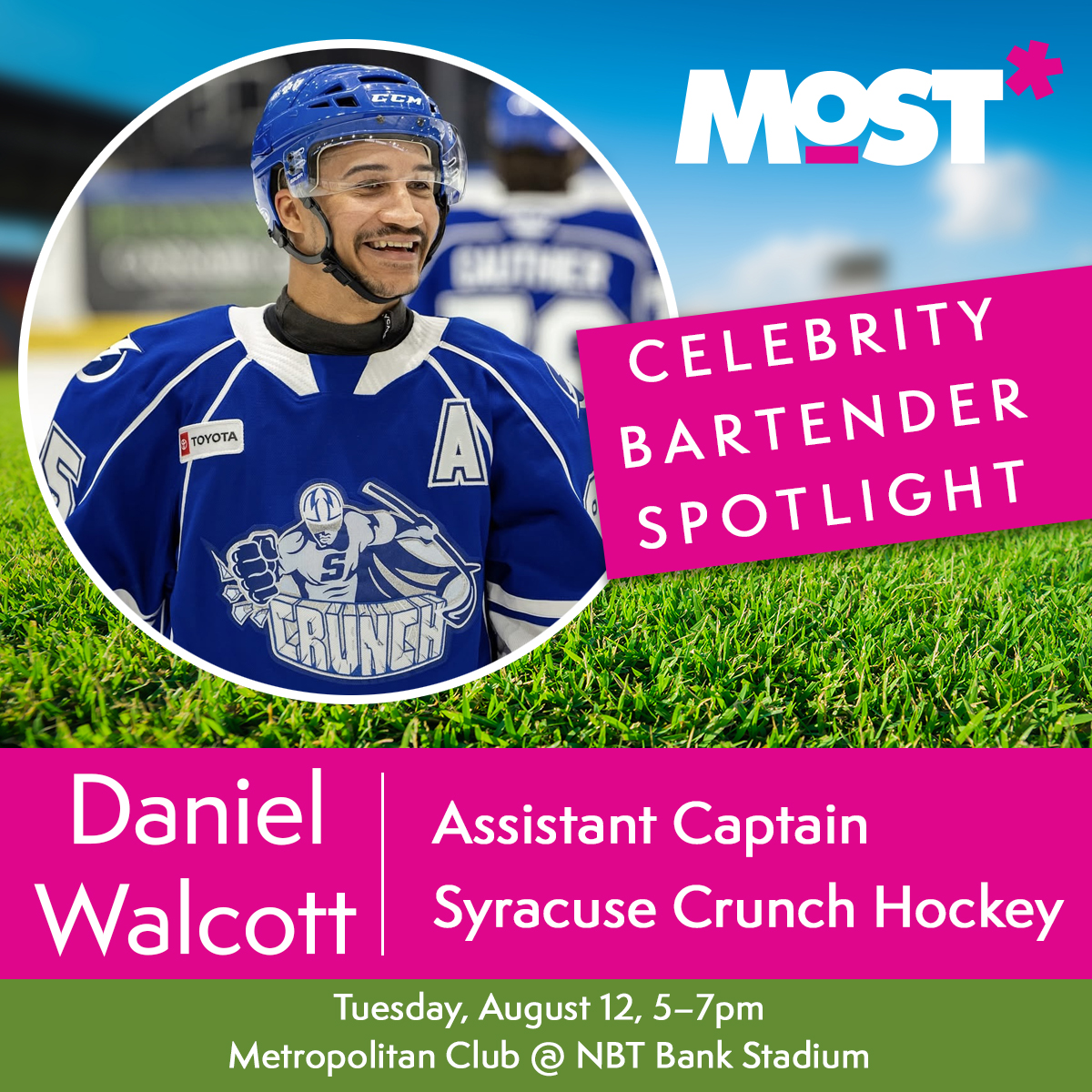 MOST (@mostsyracuse) on Twitter photo ๐ท Celebrity Bartender Spotlight! ๐ <a href="/WallyD19/">Daniel Walcott</a> is an assistant captain of @syracusecrunch, where he is an accomplished forward. He is the longest-tenured player in Crunch history, with the most games and seasons played. ๐ท Celebrity Bartender Spotlight! ๐ <a href="/WallyD19/">Daniel Walcott</a> is an assistant captain of @syracusecrunch, where he is an accomplished forward. He is the longest-tenured player in Crunch history, with the most games and seasons played.