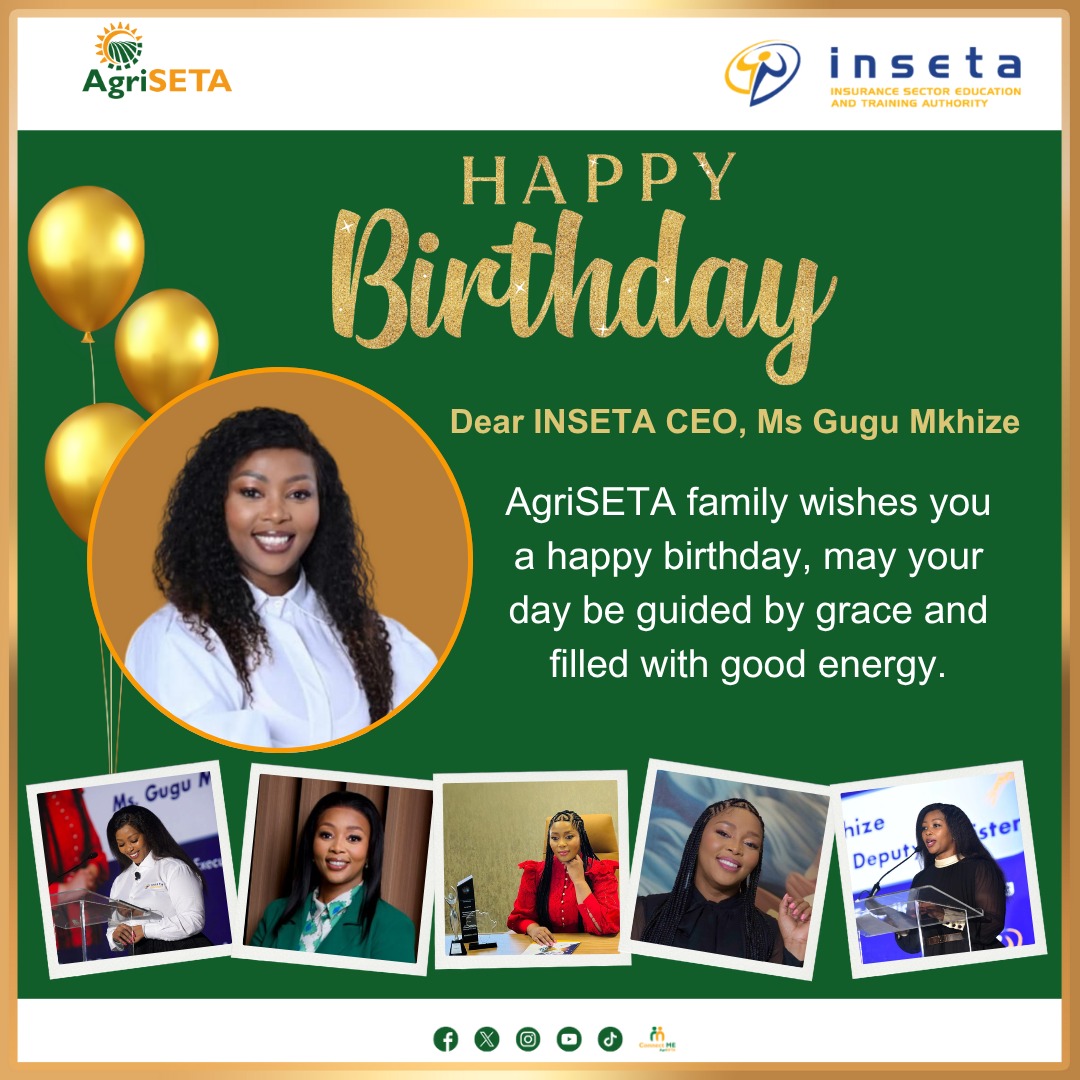 Happy birthday, INSETA CEO, Ms Gugu Mkhize.  AgriSETA family wishes you a happy birthday, and may your day be guided by grace and filled with good energy. 
#AgriSETA #inseta #HappyBirthday