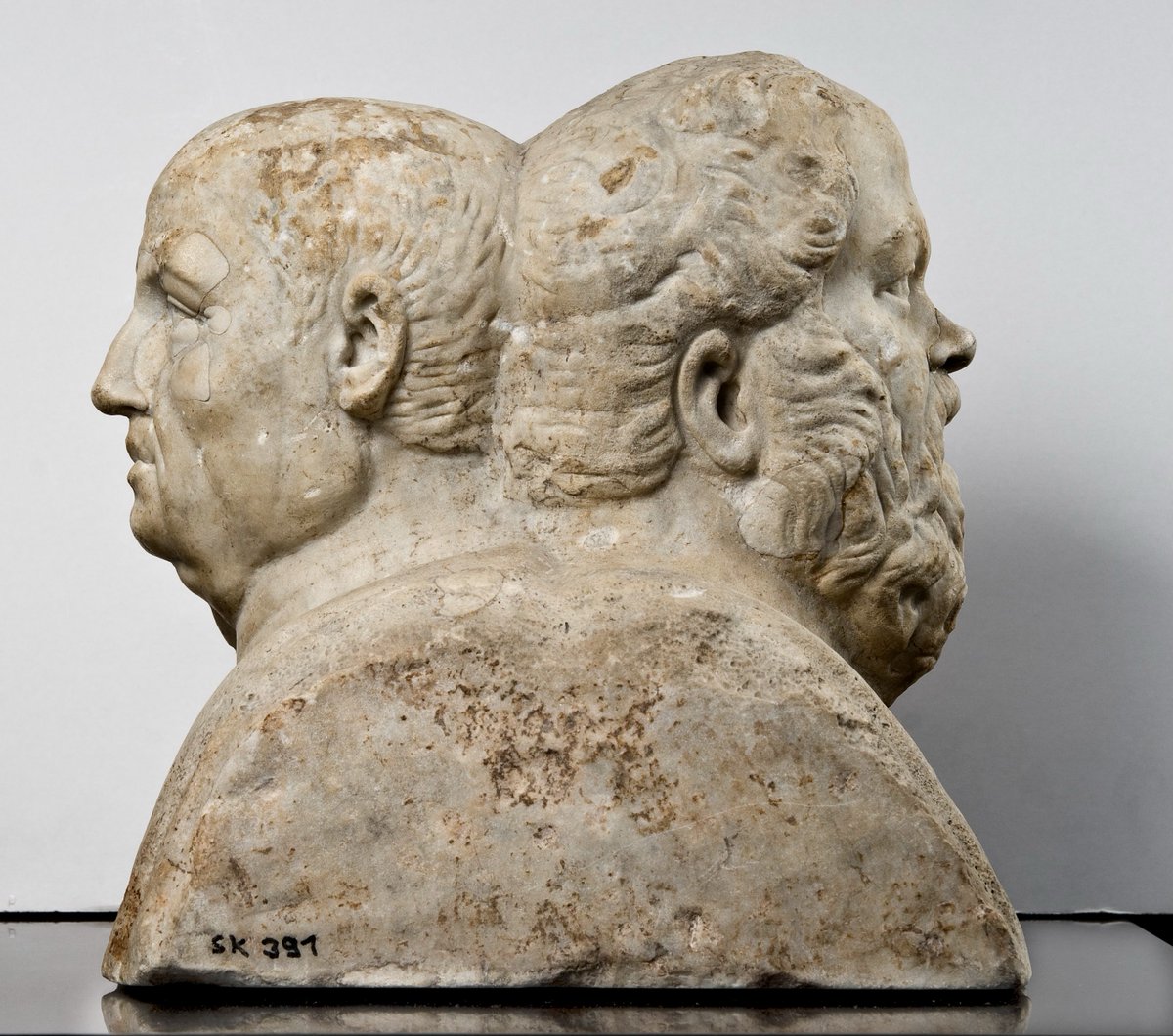 Seneca and Socrates, back to back, Roman, 3rd century AD, Neues Museum.