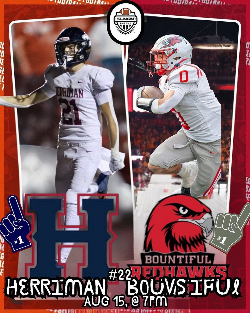 TOP 10 WEEK ONE MATCHUPS: 

NUMBER 8: <a href="/HHSMustangFB/">Herriman Football</a> at <a href="/RedhawksBhs/">BHS Redhawks Football</a> 

📸: Ae photos | Leslie Groves