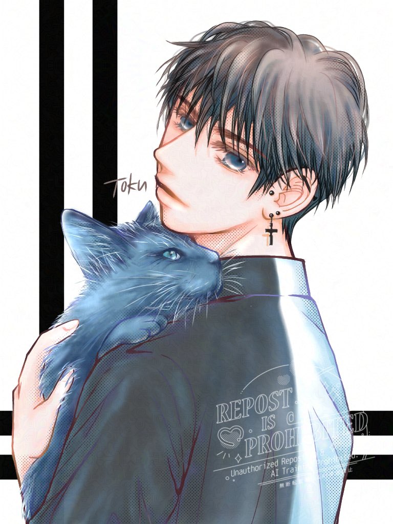 今日  #世界猫の日 だった✨
猫好きです 🐈‍⬛

#illustration  #cat
#創作男子イラスト #過去絵