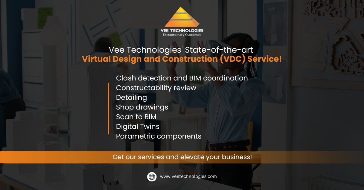 V_technologies's tweet image. Vee Technologies’ Virtual Design and Construction services allow for regulating procedures, which minimize waste and keep tabs on the progress of construction.

Learn more - veetechnologies.com/industries/eng…

#VirtualDesign #ConstructionInnovation #SmartConstruction #BuildingInnovation