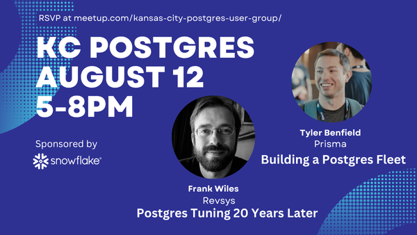 Elizabeth Garrett Christensen (@sqlliz) on Twitter photo Ahead of next week's #kcdc2025, I'm hosting a special #PostgreSQL meetup with <a href="/Snowflake/">Snowflake</a>! The incomparable <a href="/fwiles/">Frank Wiles</a> will be speaking. Along with <a href="/rtbenfield/">Tyler Benfield</a> from <a href="/prisma/">Prisma Postgres</a>. My new colleague <a href="/TheDanicaFine/">Danica Fine</a> will be there. RVSP and join us! meetup.com/kansas-city-po… Ahead of next week's #kcdc2025, I'm hosting a special #PostgreSQL meetup with <a href="/Snowflake/">Snowflake</a>! The incomparable <a href="/fwiles/">Frank Wiles</a> will be speaking. Along with <a href="/rtbenfield/">Tyler Benfield</a> from <a href="/prisma/">Prisma Postgres</a>. My new colleague <a href="/TheDanicaFine/">Danica Fine</a> will be there. RVSP and join us! meetup.com/kansas-city-po…
