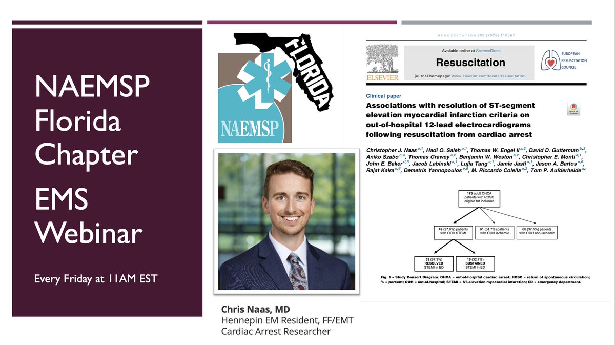 STEMI… or Not? The Post-ROSC ECG Mystery 🚨

When a patient achieves ROSC after cardiac arrest, the first out-of-hospital 12-lead may scream STEMI… but what if two-thirds of those “STEMIs” are gone by the time they hit the ED? 🤯

Zoom: us06web.zoom.us/meeting/regist…