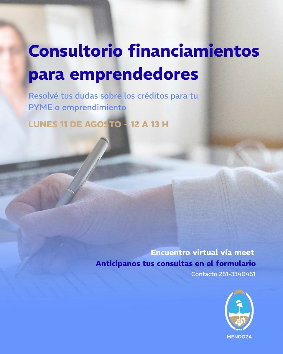 📢 Consultorio de Financiamientos para Emprendedores

El Ministerio de Producción, a través de la Dirección de Emprendedores y Cooperativas, invita a participar de un espacio de asesoramiento personalizado para despejar dudas y recibir orientación sobre las líneas de crédito.