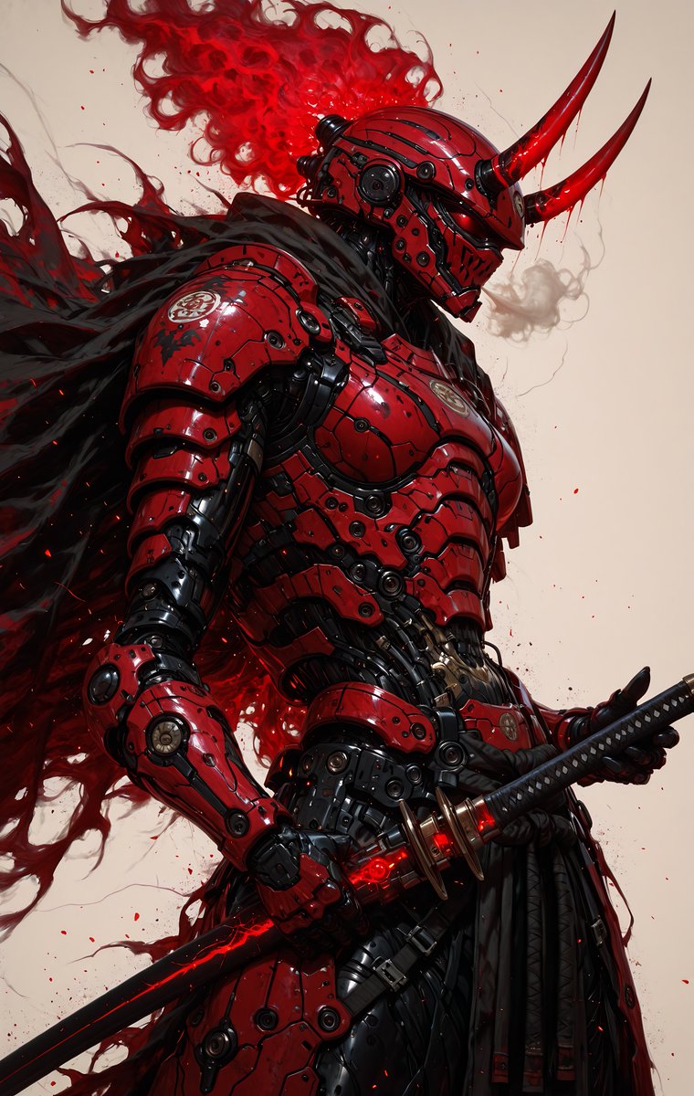 VxRender's tweet photo. QT Your Samurai Art!!

- Bathed in crimson and fury, he is the storm that even demons fear -

#AIart #AIイラスト︎ #Samurai
