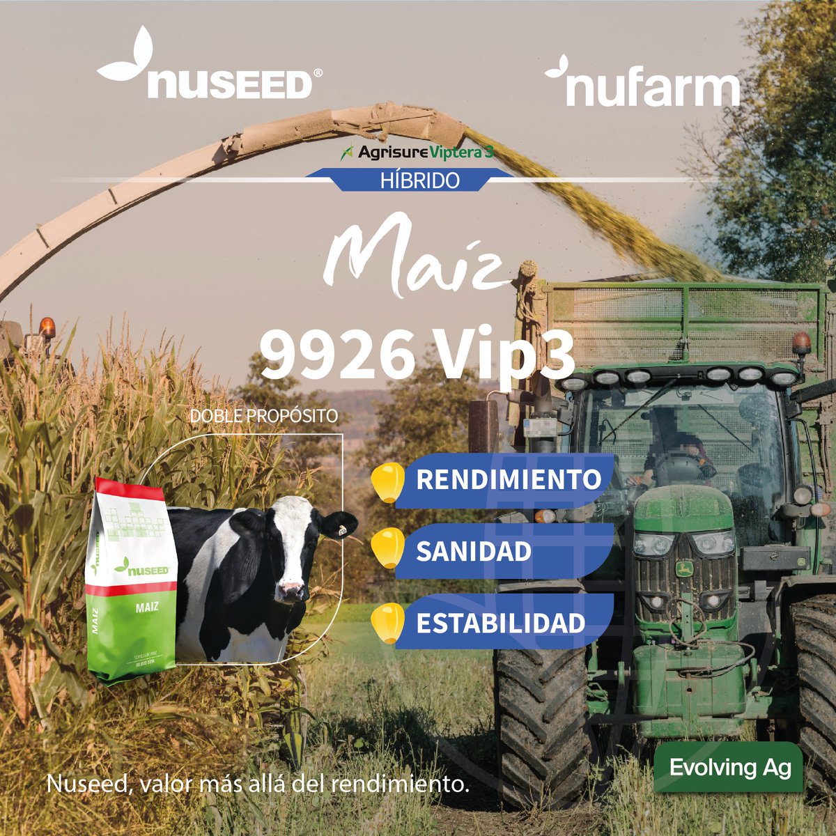 Definición del doble propósito por excelencia, planta alta con mucho grano. Tecnología Viptera 3 para siembras tempranas y tardías. 
Excelente sanidad y resistencia de caña.