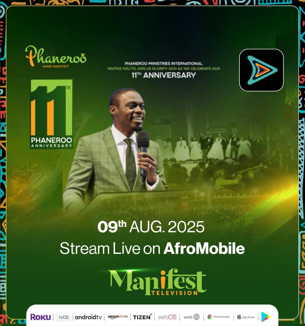 🎉 11 Years of Impact, Transformation &amp; Miracles!
Tomorrow, we celebrate Phaneroo @ 11 – a day full of Praise, worship, testimonies, and unforgettable moments. ✨

📲 Watch it LIVE from anywhere on <a href="/afromobileug/">AfroMobile</a> via <a href="/manifest_tvug/">Manifest Television</a> 

#PhanerooAt11 #AfroMobileUG #NBSUpdates