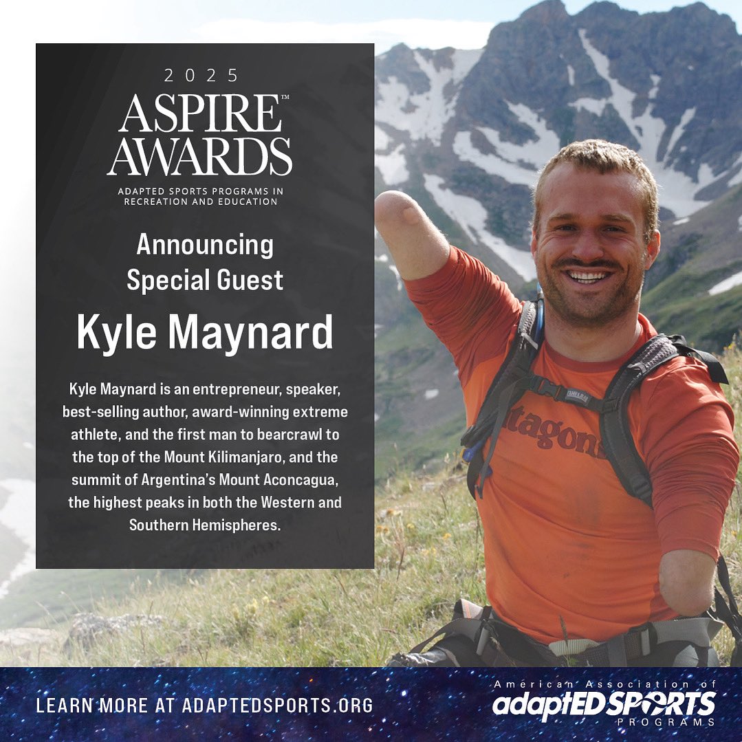 It's official... we are SO excited!  Award-Winning Extreme Athlete and Entrepreneur  @KyleMaynard to headline our 2025 @adaptedsports ASPIRE Awards -- read on!
@officialghsa 

adaptedsports.org/kyle-maynard-w…