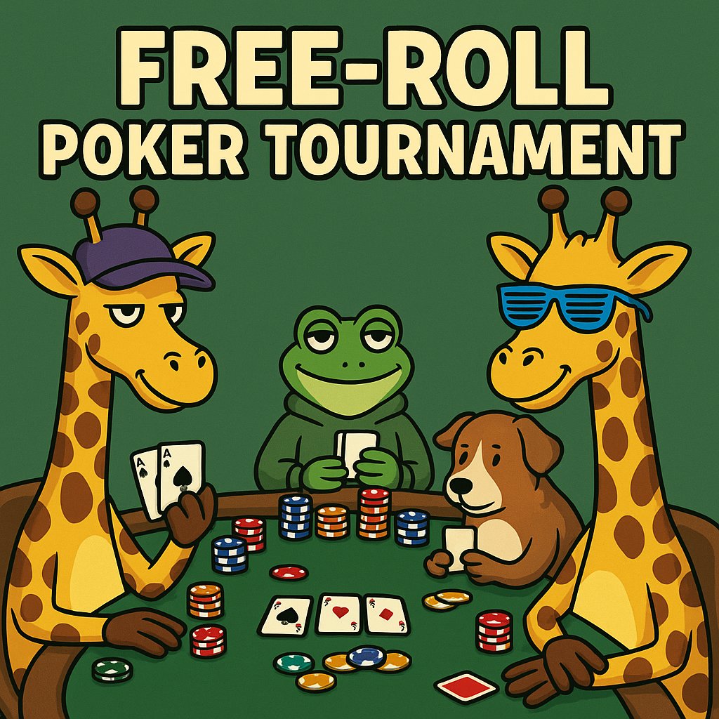 ♣️♦️ FREE-ROLL POKER TOURNAMENT ♥️♠️

💰 FREE TO ENTER — open to holders and non-holders!
📅 Date: Sunday, August 10, 2025
🕔 Time: 5:00 PM EST

🏆 PRIZE POOL
🥇 $50 in SOL + 1 Goofy Giraffe NFT + 100k $GOOFY
🥈 $25 in SOL + 50k $GOOFY
🥉 $10 in SOL + 25k $GOOFY
4th–8th: 10k