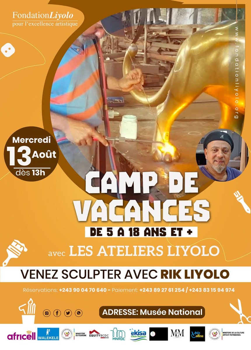 Fondation Liyolo (@fliyolo) on Twitter photo Le Camp de Vacances continue.. Notre invité spécial sera Rik Liyolo. Disciple et fils de Liyolo, bijoutier, sculpteur, créateur exceptionnel. Venez nombreux vivre une autre experience!
<a href="/Artscd2/">WWW.ARTS.CD</a> <a href="/imncongo/">Institut des Musées Nationaux du Congo🇨🇩</a> <a href="/AfricellRDCongo/">Africell RDCongo</a> <a href="/EquityBCDC/">EquityBCDC</a> <a href="/Fpculturelle/">Fonds de Promotion Culturelle</a> Le Camp de Vacances continue.. Notre invité spécial sera Rik Liyolo. Disciple et fils de Liyolo, bijoutier, sculpteur, créateur exceptionnel. Venez nombreux vivre une autre experience!
<a href="/Artscd2/">WWW.ARTS.CD</a> <a href="/imncongo/">Institut des Musées Nationaux du Congo🇨🇩</a> <a href="/AfricellRDCongo/">Africell RDCongo</a> <a href="/EquityBCDC/">EquityBCDC</a> <a href="/Fpculturelle/">Fonds de Promotion Culturelle</a>