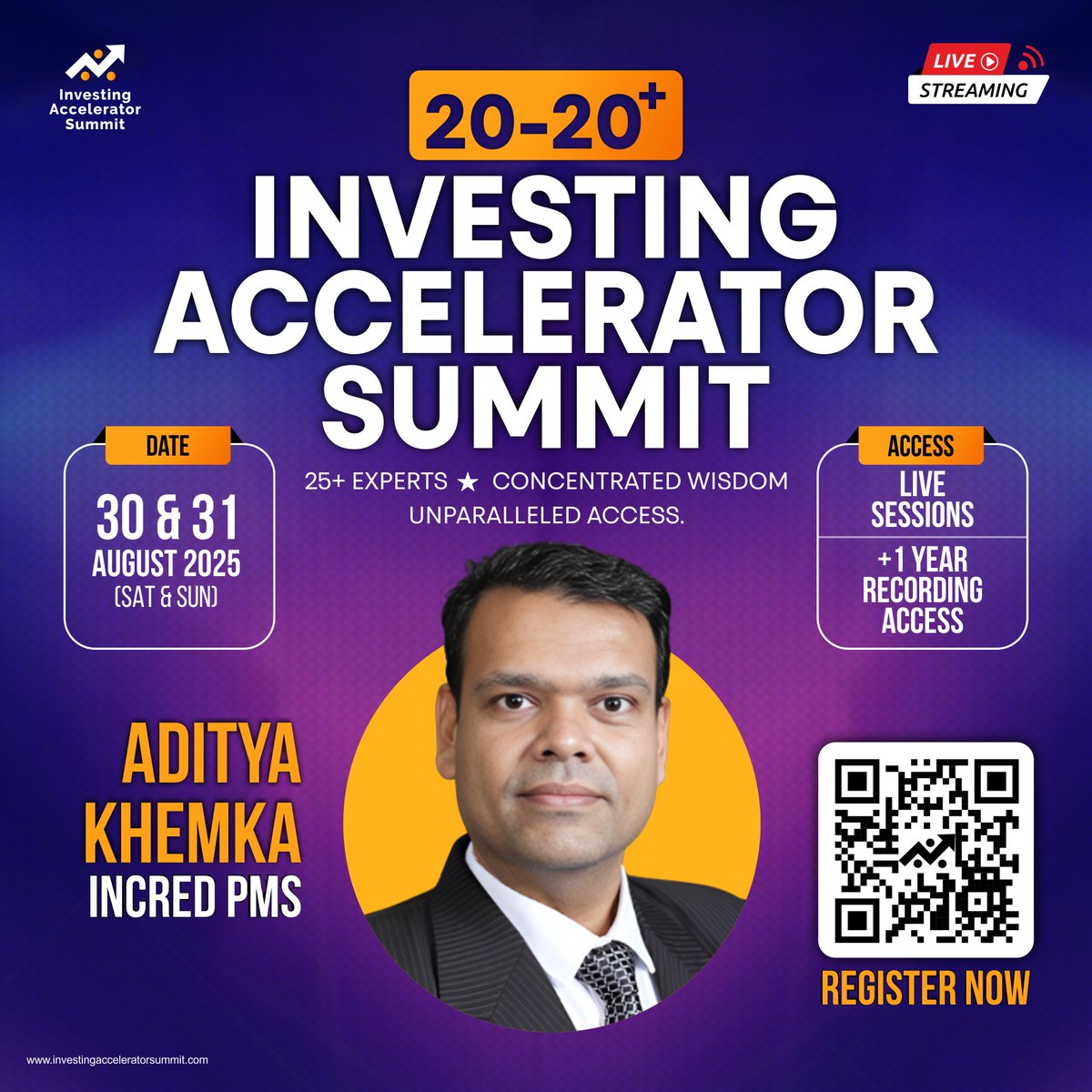 We are thrilled to welcome Aditya Khemka, a key mind at Incred PMS, to the 20-20⁺ Investing Accelerator Summit! 

As an expert portfolio architect, [<a href="/AdityaKhemka5/">Aditya Khemka</a>] will deliver a masterclass in strategic thinking, dissecting a business with the precision and long-term vision of