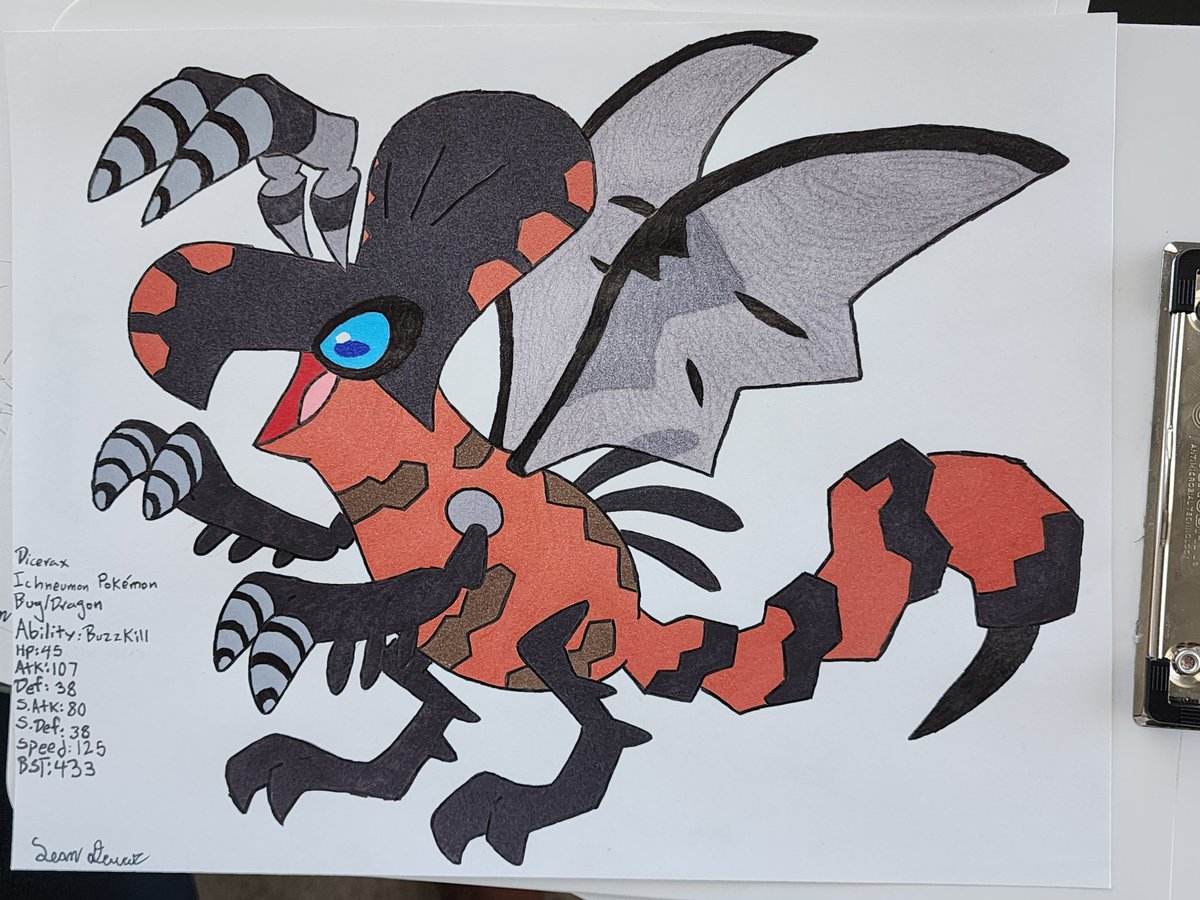 For this week's #FakemonFriday, we are continuing #smaugust2025 by heading to the Snowless, temperate forests of Korinata to meet Ceravasp and Dicerax.

#Pokemon #PokemonArt #Fakemon #FakemonArt #BugTypePokemon #DragonTypePokemon