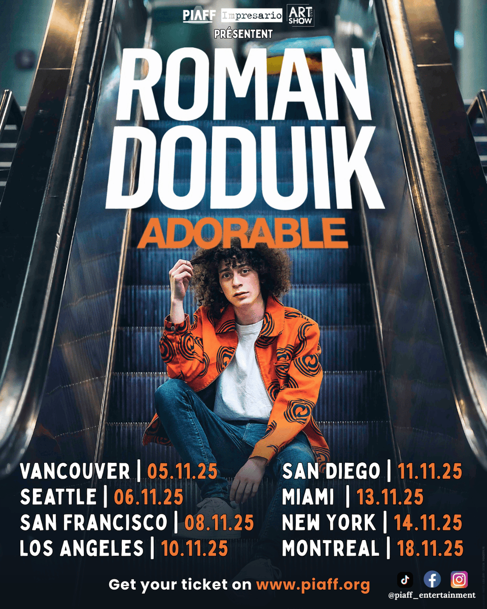 piaff_ent's tweet photo. ✨Roman Doduik part à la rencontre des francophones aux États-Unis 🇺🇸 et au Canada 🇨🇦 pour une tournée pleine d’humour, de spontanéité et de bonne humeur avec son spectacle « ADORABLE »😎

🎟️ Billetterie ouverte sur https://t.co/jGX0qoAB3G https://t.co/THoGTkKwGm