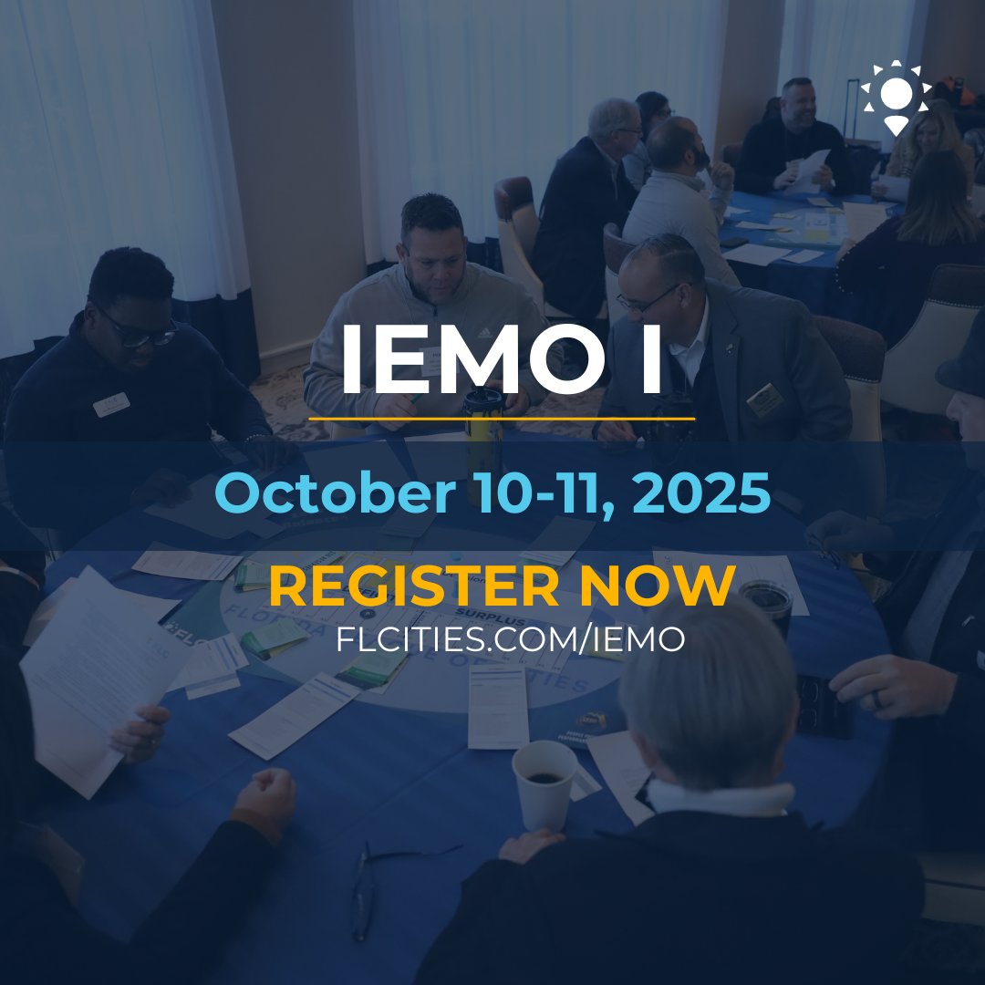🏛️ Calling all newly elected municipal officials! Join us October 10–11 in Tampa for IEMO I — two days of essential training for Florida’s elected officials, led by top experts. Find more information and register now at flcities.com/iemo.