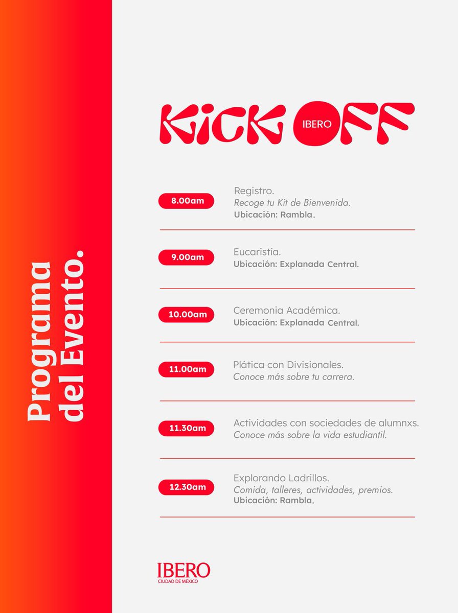🎉🐺 ¡Bienvenidas y bienvenidos #LasyLosLobos a la #IBERO!

Hoy es el inicio de una etapa que marcará su vida. 🌟

Te esperamos en el Kick Off de ingreso nuevo para conectar con tu comunidad, conocer a tu división, descubrir la vida estudiantil y comenzar a vivir la experiencia